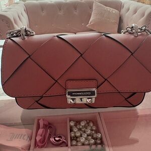 Michael Kors Quilted Pink Shoulder Bag with Silver Chain